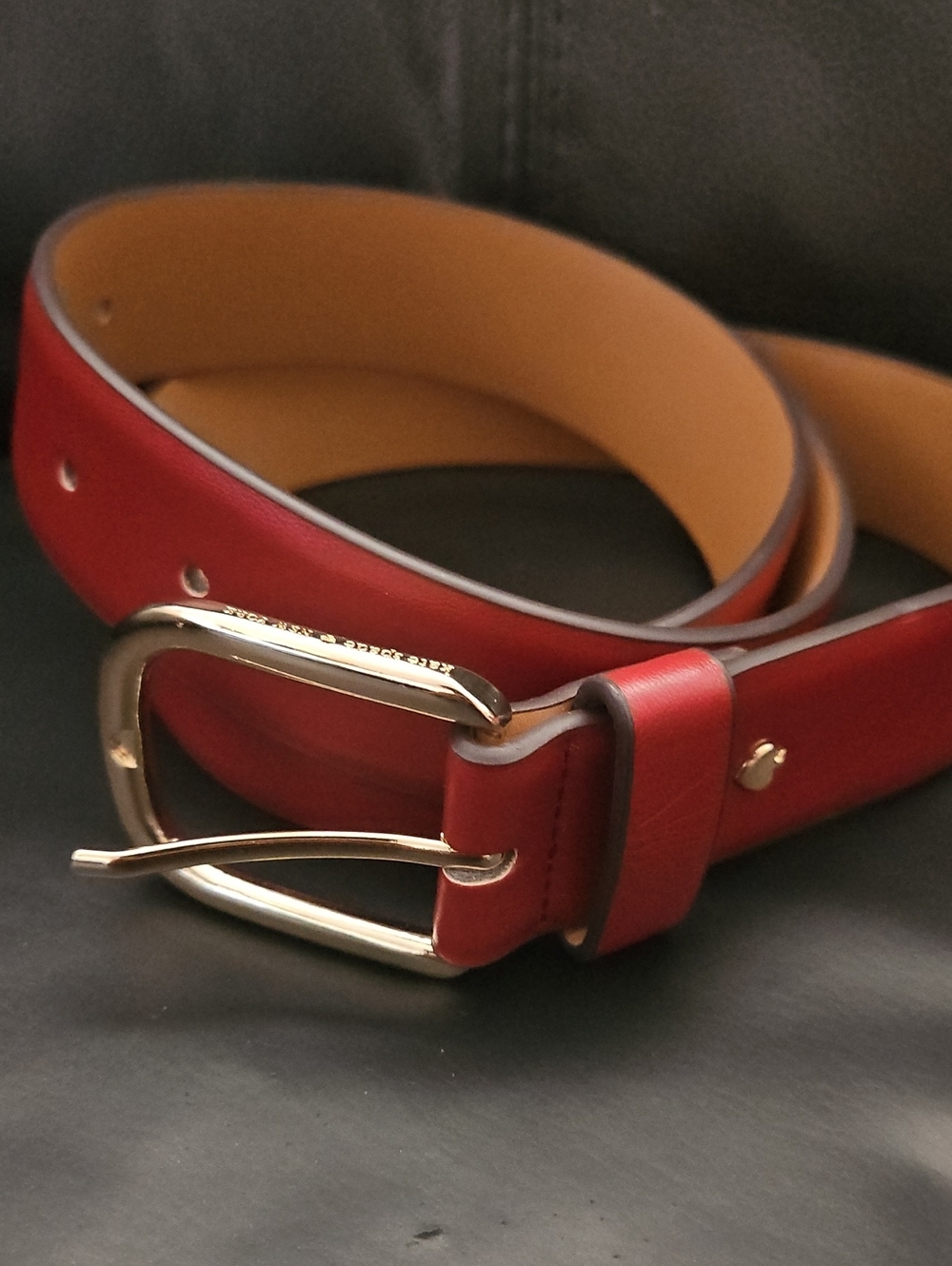 Kate Spade New York 100% Brown Leather Belt with Gold Buckle 7 Adjustable Loop - Picture 3 of 10